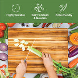 BEEFURNI Teak Wood Cutting Board with Hand Grip, Wooden Cutting Boards for Kitchen Medium, Chopping Board Wood, Reversible, Kitchen Gifts, 1-Year BEEFURNI