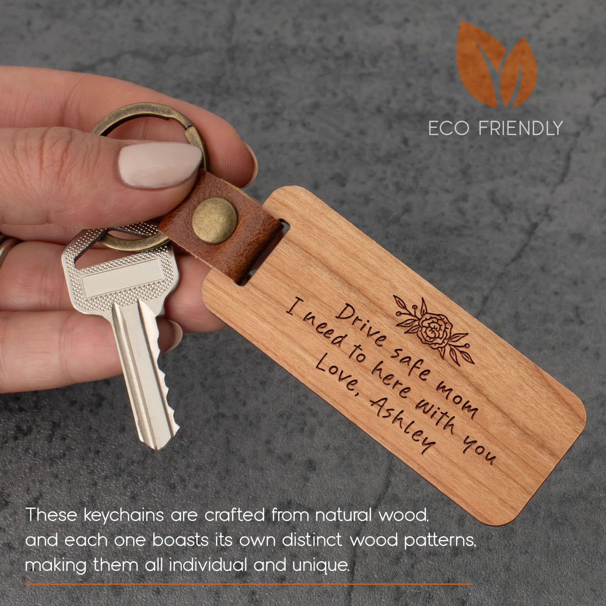 Lara Laser Works Personalized Wood Keychain w/Icon & Any Text, Custom Engraved Key Tag - 30 Icon, 5 Font Options - Housewarming Gifts for Men, Walnut Lara Laser Works