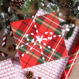 BIOBROWN Reversible Christmas Wrapping Paper - 17 Inch X 33 Feet (46.7 sq. ft. ttl.) - Red Tartan Plaid and HOHO Design Perfect for Xmas, Party, Holiday Gift Wrap BIOBROWN