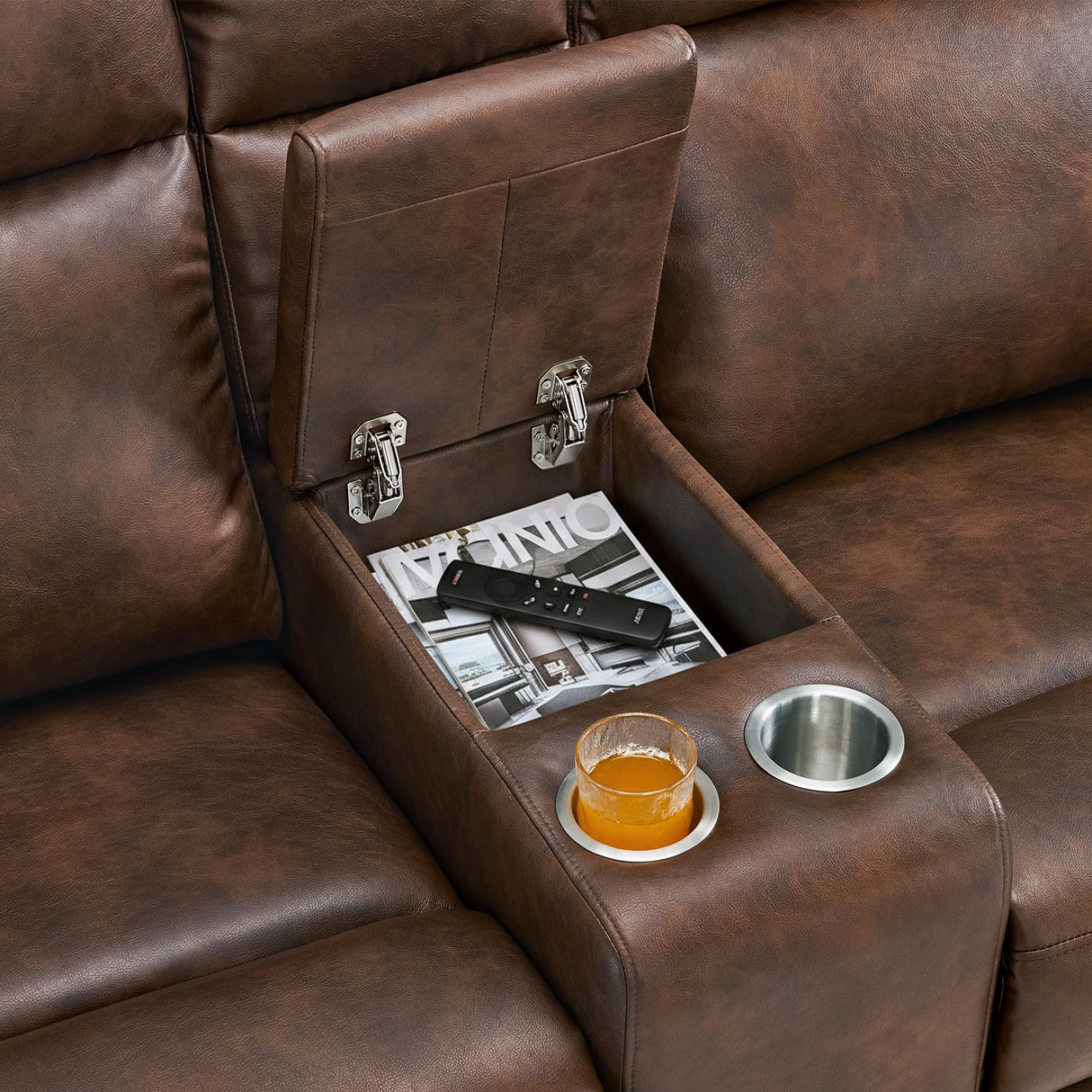 MCombo 65.7" Zero Wall Recliner Loveseat with Console, 2-Seat Power Wall Hugger Sofa with Cup Holders, USB & Type-C Dual Charge Ports, for Living Room, RV PR646M2 (Dark Brown, Loveseat with Console) MCombo