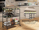 Gizoon 3 Tier 38" Home Bar Serving Cart with Large Storage Space, Mobile Kitchen Storage Trolley with Lockable Wheels, 12 Wine Rack, Glass Holder, Removable Tray (Gray) Gizoon