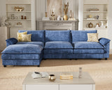 Homall 119" Modular Sectional Sofa, L Shaped Sofa Couch with Reversible Ottoman, DIY Combination Chenille Deep 3-Seat Cloud Couch for Living Room, Apartment (Dark Blue, L Shaped Sofa) Homall