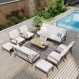 HAPPATIO 10 Piece Aluminum Patio Furniture Set, 3-Seat Outdoor Couch and Loveseat, All-Weather Outdoor Sectional Sofa with Swivel Armchairs and Ottomans, Garden Conversation Set(Gray) HAPPATIO