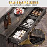 YITAHOME 53" Wine Bar Cabinet for Liquor and Glasses, Farmhouse Kitchen Sideboard Buffet Coffee Bar Cabinets with 3 Drawers and Glass Sliding Barn Door for Kitchen & Living Room, Dark Rustic Oak YITAHOME