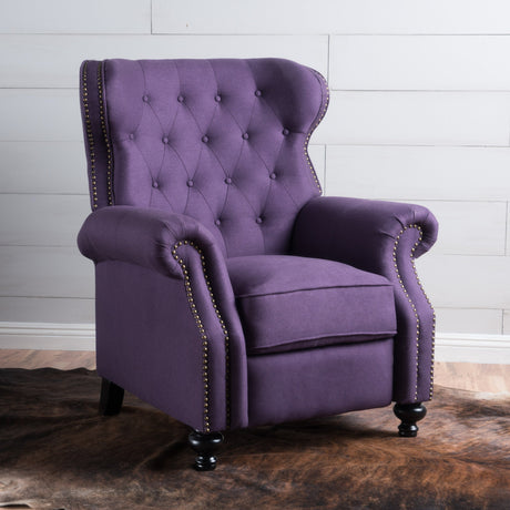 Push Back Recliner Chair, Mid Century Wingback Recliner, Accent Chair with Rivet Decoration, Fabric Push Back Single Sofa for Living Room Adjustable Backrest (Plum) Xinmviec