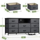 EnHomee Dresser TV Stand with Power Outlet Entertainment Center with 8 Fabric Deep Drawers Media Console Table for 55" TV Wide Storage Drawer Dresser for Bedroom, Living Room, Entryway, Grey EnHomee