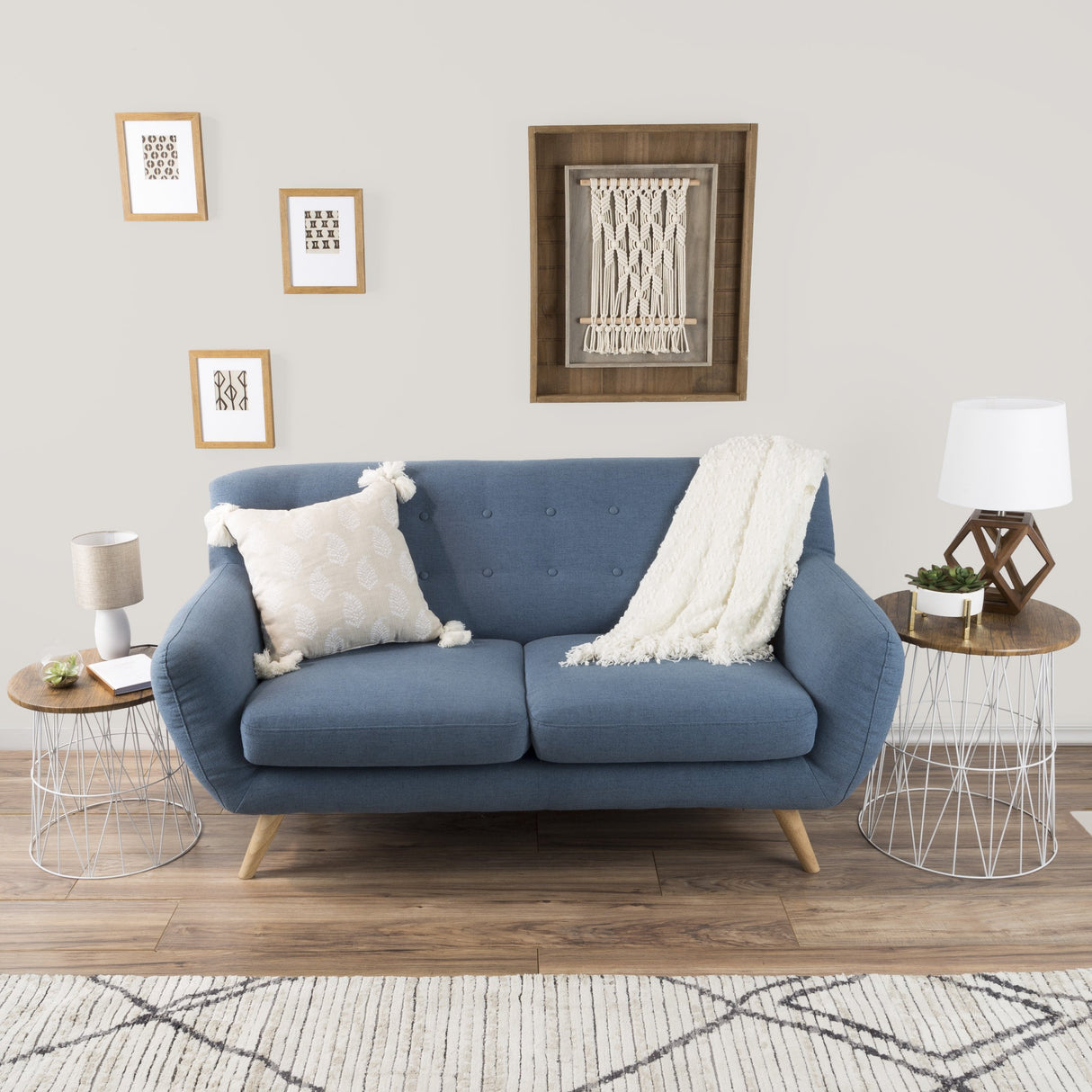 End Tables Set of 2 - Nesting Tables with Removable Wood Tops and Metal Basket Bases for Blanket Storage - Round Side Furniture for Living Room, Bedroom, or Home Office by Lavish Home (Brown/White) Lavish Home