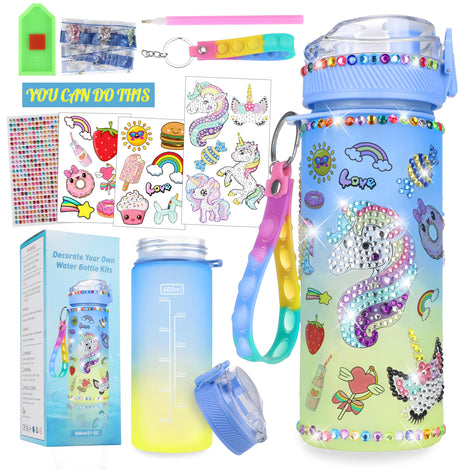 Decorate Your Own Water Bottle Kits for Girls Age 4-6-8-10 - Year Whimsy Unicorn Painting Crafts,Girls Diamond Art Water Bottle,Fun Diamond Sticker Arts and Crafts Gifts Toys for Girls Birthday 600ML YarnWhimsy