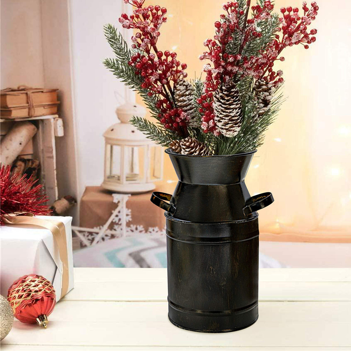 Soyizom 7.5" Tall Galvanized Metal Vase Farmhouse Rustic Decorative Flower Vase Primitive Tin Bucket Country Milk Can Jug for Table Centerpieces, Home Office Cafe Decoration & Wedding Soyizom