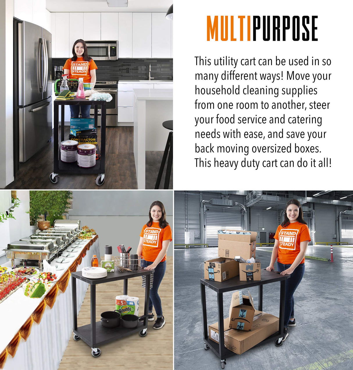 Original Tubstr - Flat Top Utility Cart - Heavy Duty, Supports up to 200 lbs - Flat Shelf Multipurpose Cart Perfect for Home, Garage, Catering, Stand Steady