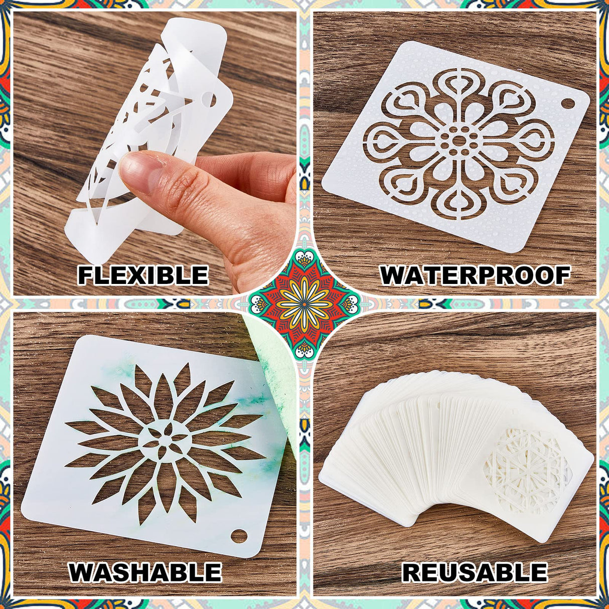 80 Pieces Mandala Stencils 3 x 3 Inch Mandala Painting Art Stencils Reusable Plastic Craft Kits for Wood Rocks Furniture Wall Floor DIY Art Projects Fabric Tile Holiday Decorations Craft Kits Teling