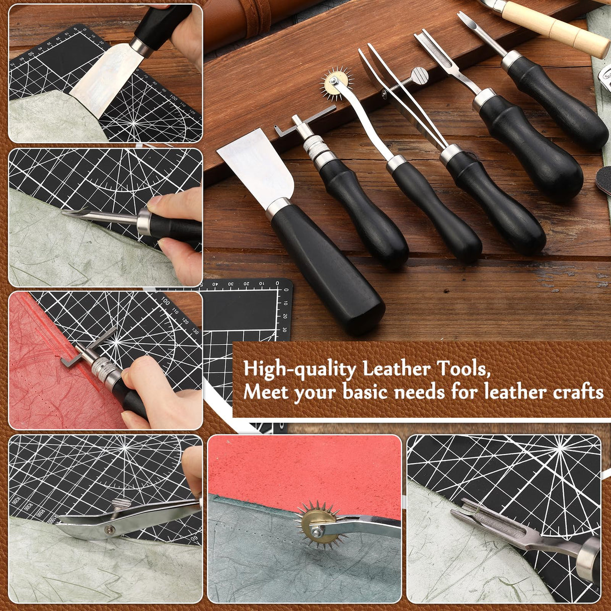 Leather Working Tools, Leather Craft Tools with Edge Beveler, Skiver, Stitching Tools Sewing Needles, Groover Skiving for Leather Repair for Craft Beginner Adults SOCNITC