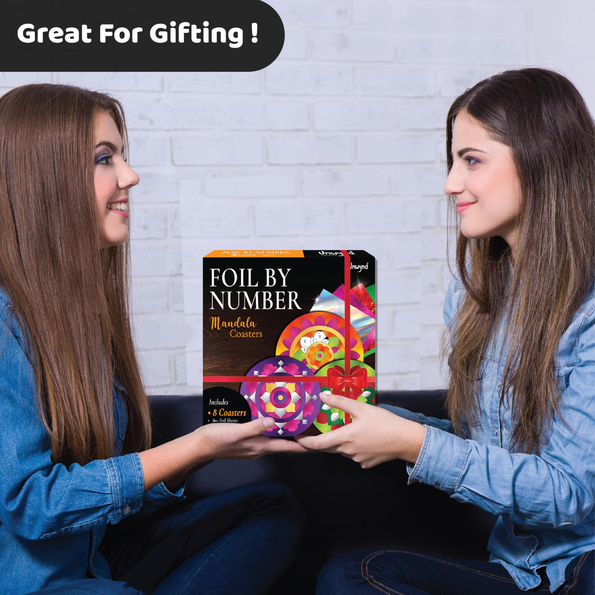 Unwynd Foil by Number Mandala Coaster Kit, 8 Pc DIY Foil Art Kit for Adults, Just Like Paint by Number Kits, Relaxing Arts & Crafts Coaster Set, Craft Gift for Teen & Women Unwynd