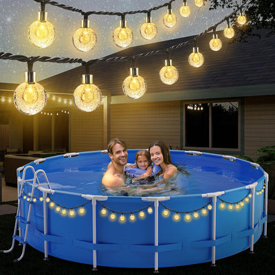 Hahood 88 Ft Solar Pool String Lights for Above Ground Pools 100 LEDs Outdoor Waterproof Pool Trampoline Globe Lights for Frame Pool Decor 8 Lighting Modes Pool Accessories for 18 Ft Swimming Pools