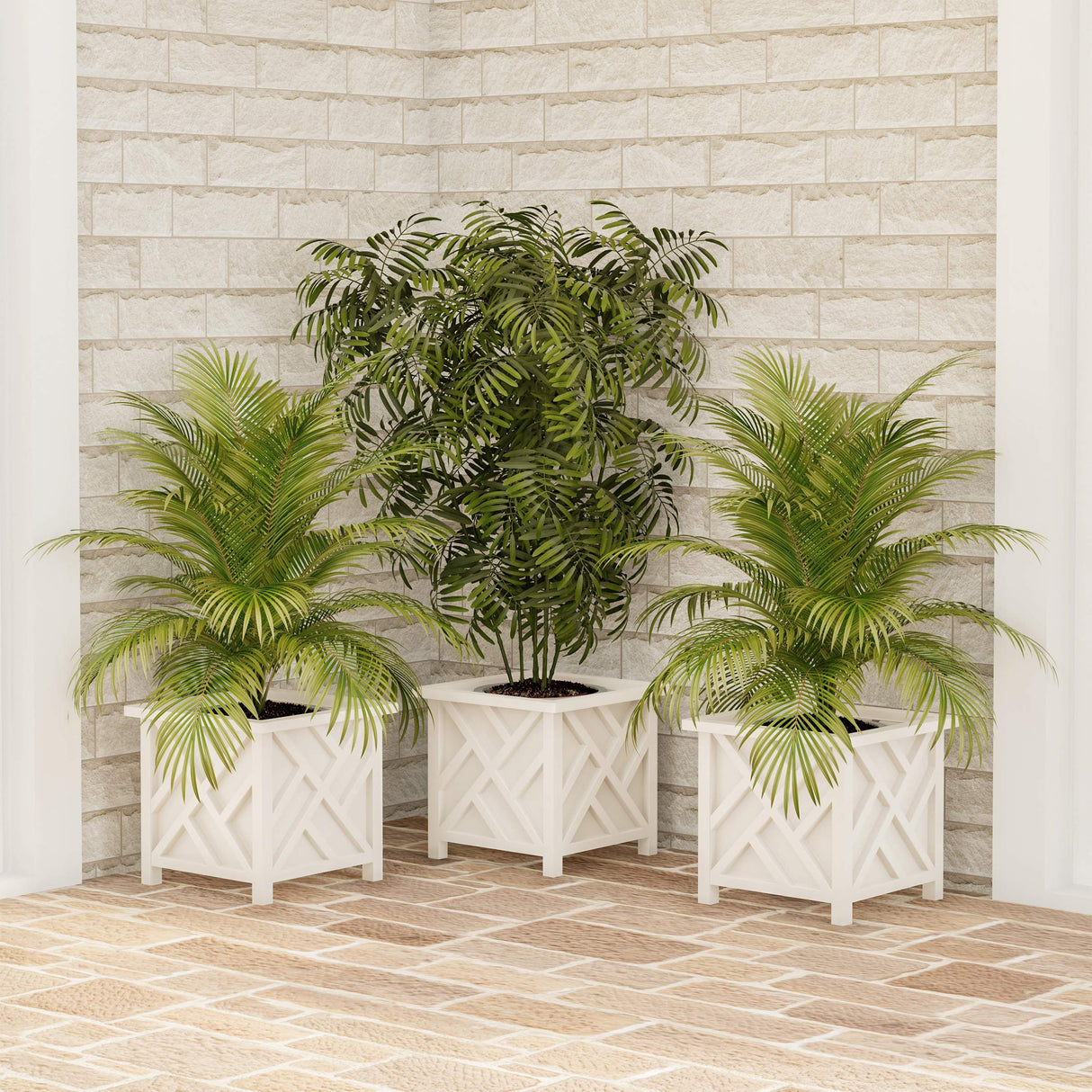 Lattice Design Planter Box - 14.75-Inch-Square Decorative Outdoor Flower or Plant Pot - Front Porch, Patio, and Garden Decor by Pure Garden (White) Pure Garden