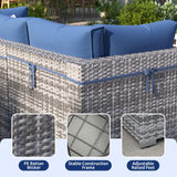 VONZOY Patio Furniture Set, 12-Piece Outdoor Sectional with Free Cover, All-Weather Wicker Patio Conversation Sets for Backyard (Grey with Navy Cushion) VONZOY