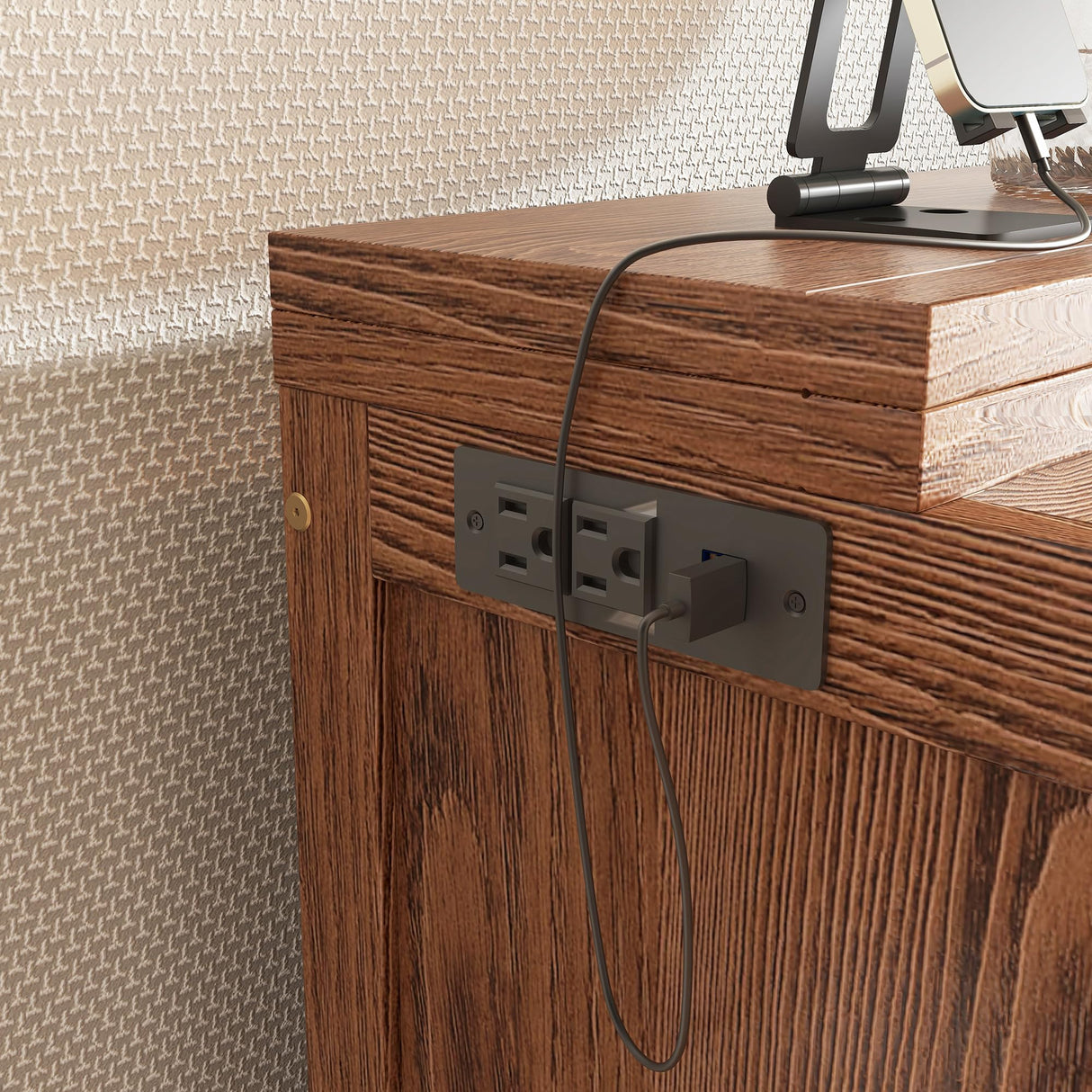 KEIKI Full Size Murphy Bed Cabinet - Pine Folding Bed with USB Charging, Removable Shelves & Desktop, Converts to Cabinet (Mattress Not Included), Walnut KEIKI