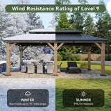 Aoxun 12' x 20' Outdoor Wood Gazebo, Hardtop Gazebo Permanent Wooden Pavilion with Galvanized Steel Double Roof, for Patio, Garden, Backyard, Cedar Wood Aoxun