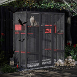 COZIWOW 70Inches Large Spacious Wooden Catio Outdoor Cat Enclosure with Perches and Condos, Cat Cage Indoor with Waterproof Roof, 7 Platforms & 2 Resting Box, UV Resistant (Gothic) COZIWOW