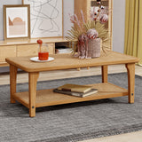 Yongchuang Rattan Rectangle Coffee Table Boho Wood Tea Table 44" Mid Century Modern 2-Tier Center Table for Living Room Office
