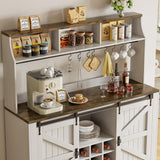SYESWAY 57" Coffee Bar, Farmhouse Coffee Bar Cabinet with 3-Tier Storage, Tall Buffet Kitchen Hutch Cabinet with 8 Hooks & 9 Wine Racks, Wine Bar Cabinet for Home, Living Room, White SYESWAY