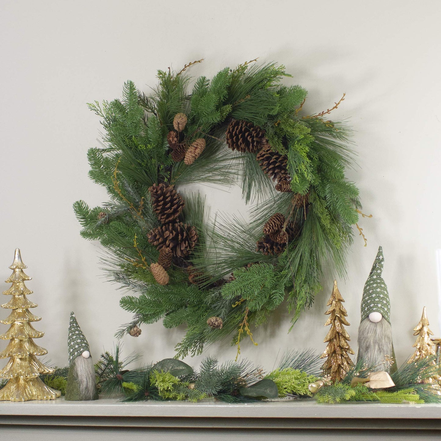 Northlight Pine Cone and Cedar Artificial Christmas Wreath - 32-Inch, Unlit