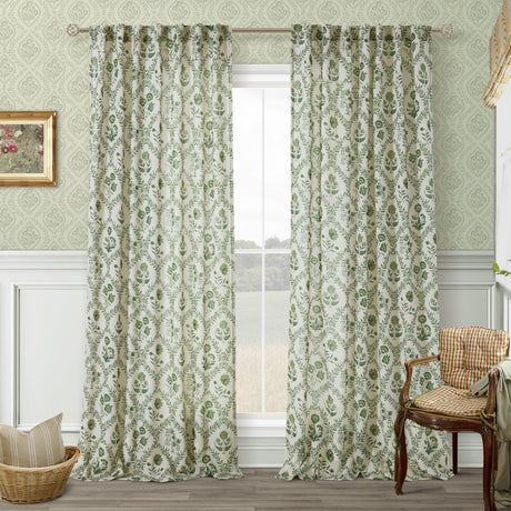 Olive Green Farmhouse Floral Curtains 108 Inches Long for Living Room Dining Poppy Flower Patterned Curtains Print Vintage Country Style Decor Shabby Chic Linen Boho Floral Drapes for Bedroom 9 FT TWOPANELS