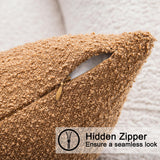 SINYASAN 18"x18" Tobacco Boucle Throw Pillow Covers with Faux Leather Accents Set of 2 Fluffy Textured Decorative Pillow Cases for Couch Bed Boho Farmhouse Square Cushion Covers for Nordic Home Décor SINYASAN
