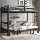Queen Over Queen Bunk Bed for Adults, Heavy Duty Bunk Bed can Turns into Loft Bed with U-Shaped Sofa, Adults Bunk Bed with SafetyRails and Side Ladder, Black(Not Include Cushion) Bellemave