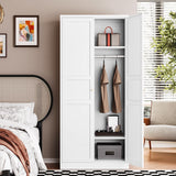 Letaya Wardrobe Armoire Closet,72" H Metal Storage Cabinet with Adjustable Shelves and Hanging Rod,Bedroom Armoire Cabinet Clothes Organizer (White) Letaya