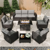 KHOLH Patio Furniture Set with Fire Pit Table, 10 Pieces Outdoor All-Weather Wicker Conversation Sectional Chair Sofa Set with 2 Swivel Chairs KHOLH