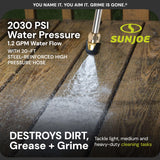 Sun Joe Electric Pressure Power Washer, 2030 PSI, 1.2 GPM, Dual Soap Tanks, SPX3000, Black Sun Joe