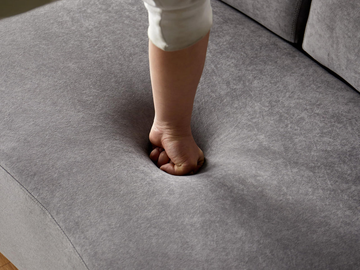 Container Furniture Direct 90" Curved Sofa with Throw Pillows, 4 Seater Luxury Velvet Couch with Half Moon Design and High-Density Foam, Ideal for Modern Living Room, Office & Apartment, Grey Container Furniture Direct