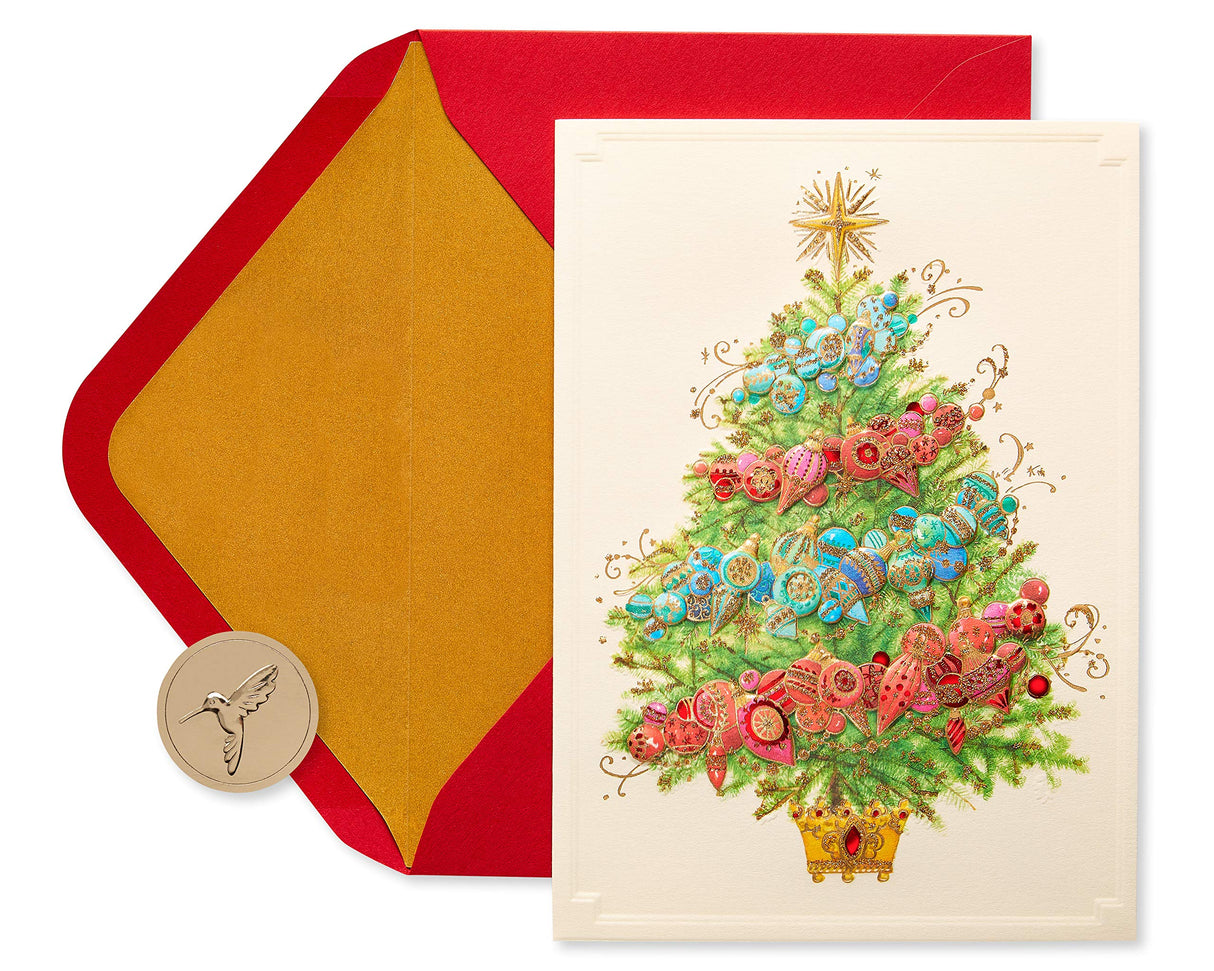 Papyrus Christmas Cards Boxed with Envelopes, Peace and Happiness, Christmas Tree (12-Count) Papyrus