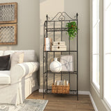 Deco 79 Metal Scroll Indoor Outdoor Tall Folding 4 Shelf Bakers Rack, 25" x 12" x 64", Black Deco 79