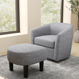 KOMFOTT Swivel Barrel Chair with Ottoman, Upholstered Armchair with Footrest, Removable Seat Cushion, Linen Fabric Club Reading Sofa Chairs, Modern Accent Chair for Living Room, Bedroom, Grey KOMFOTT