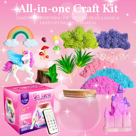 Unicorn Light-Up Terrarium Kit for Kids Birthday Gift for Girls Ages 4 5 6 7 8-12 Year Old - Unicorn Toys for Girls LED Night Light Birthday Gift DIY Arts and Crafts Kit for Kids AOFEGRLT