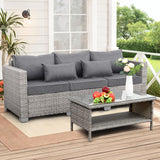 WAROOM Outdoor PE Wicker Coffee Table - Patio Rattan Garden Side End Tea Table with Glass Top Furniture, Grey WAROOM