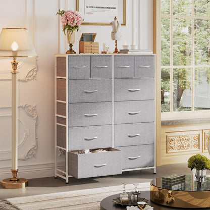 WLIVE Tall Dresser for Bedroom with 12 Drawers, Dressers & Chests of Drawers, Fabric Dresser for Bedroom, Closet, Fabric Storage Dresser with Storage Drawers, Wood Top, Light Grey - WoodArtSupply