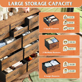 WLIVE Dresser for Bedroom with 10 Drawers, Fabric Dresser Chest of Drawers with Side Pockets and Hooks, Sturdy Metal Frame, Drawers Organizer Unit for Room, Hallway, Rustic Brown Wood Grain Print WLIVE