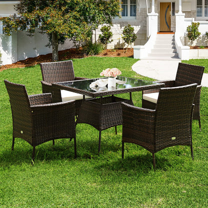 Tangkula 5 Pieces Wicker Patio Dining Set, Outdoor PE Rattan Chairs Table Set with 4 Seat Cushions, Patio Dining Furniture with Tempered Glass Tabletop, Suitable for Porch, Yard - WoodArtSupply