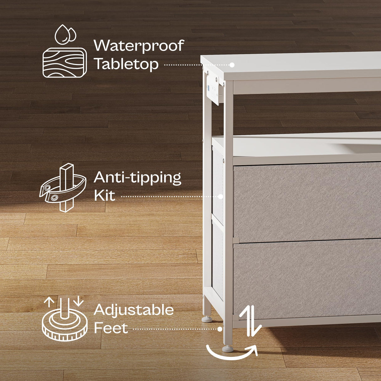 Huuger LED TV Stand for Bedroom, 47 Inch Dresser with Power Outlets, Entertainment Center for 55, 50, 43 Inch TV, 6 Drawer Dresser for Bedroom, Chest of Drawers with Open Shlef, PU Leather, White Huuger