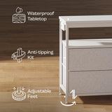 Huuger LED TV Stand for Bedroom, 47 Inch Dresser with Power Outlets, Entertainment Center for 55, 50, 43 Inch TV, 6 Drawer Dresser for Bedroom, Chest of Drawers with Open Shlef, PU Leather, White Huuger