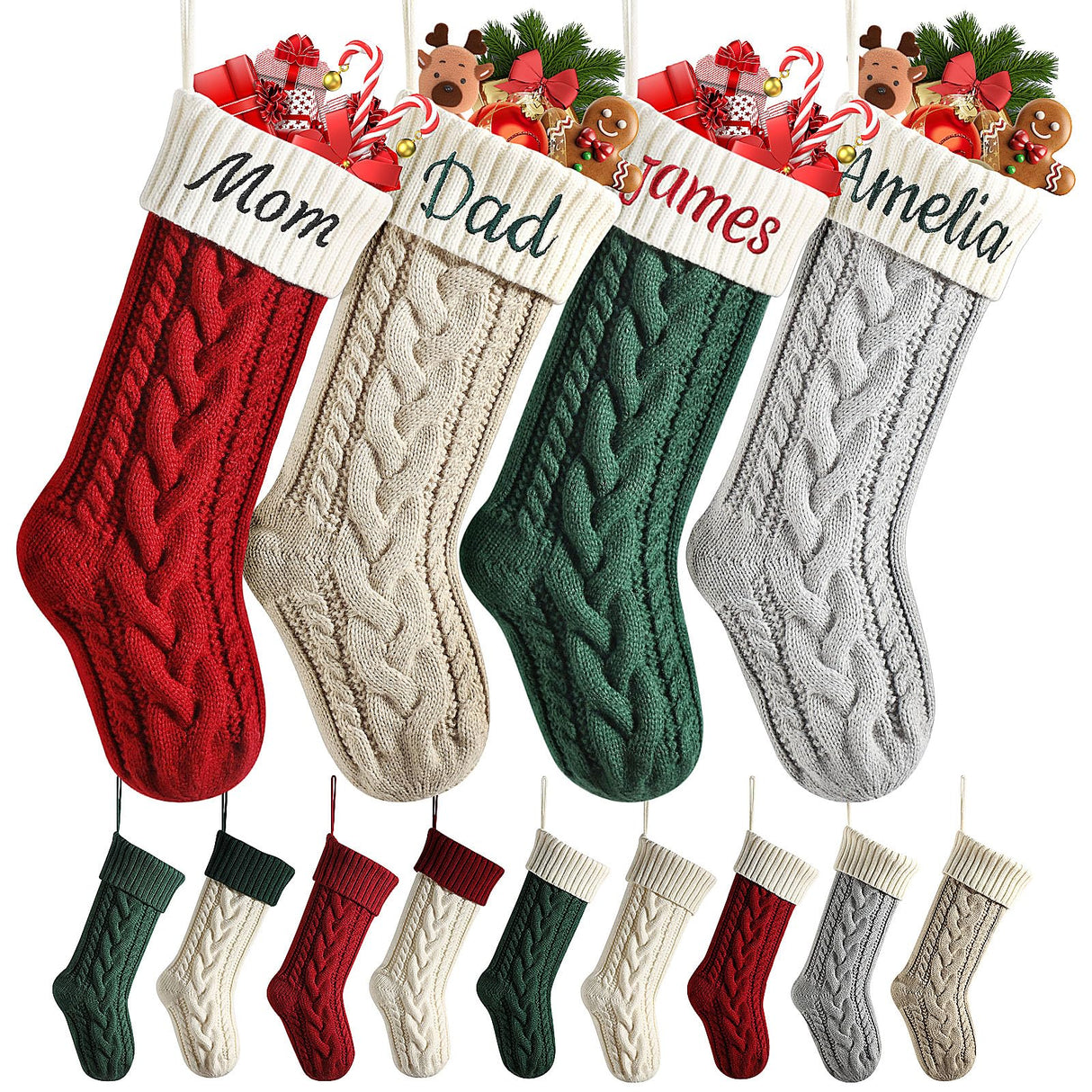 Personalized Christmas Stockings, 18” Large Custom Stockings with Embroidered Name, 1 Pack Knitted Xmas Stocking for Kids,Holiday and Family Stocking for Fireplace Christmas Party Decoration (A) Tarwanear