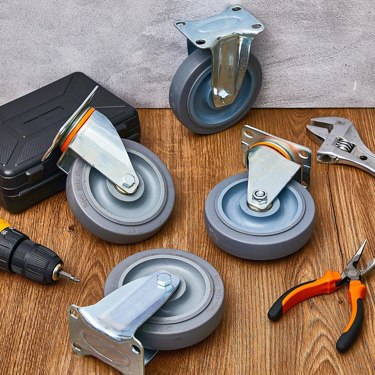Sacubee 5 Inch Casters Replacement Kit Heavy Duty Non Marking Wheel TPR Rubber Silent Wheels, Includes 4 Swivel and 4 Rigid Casters(8 Pcs) Sacubee
