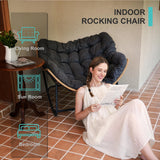 SWITTE Outdoor Rocking Egg Chair, Indoor Papasan, Rattan Wicker Lounge, Modern Royal for Bedroom, Living Room, Porch, Garden, Lawn - Dark Grey SWITTE