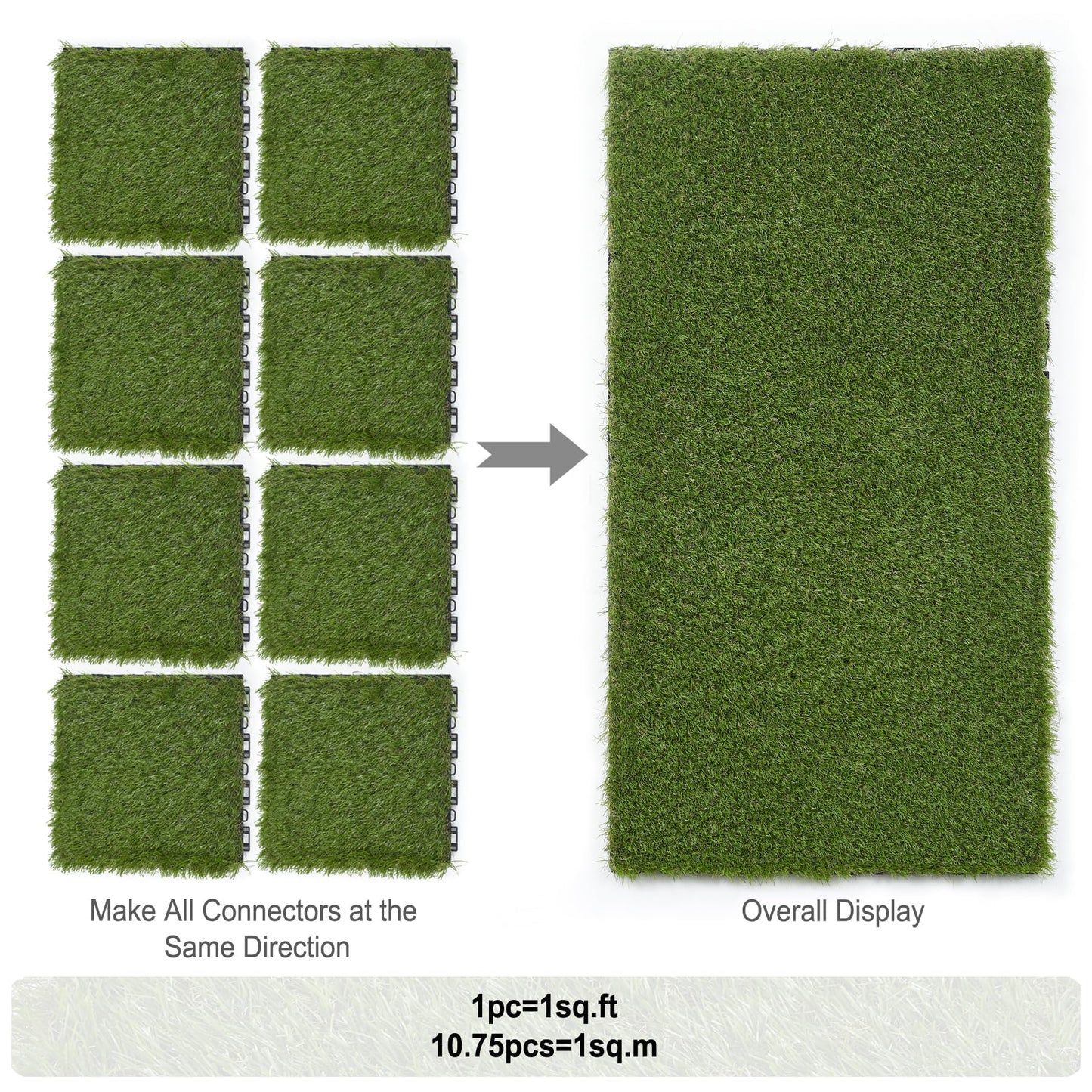 LOKANG Artificial Grass Turf Tile 12"x12" Synthetic Turf Grass Self-Draining Interlocking Deck Tiles Fake Grass Decor for Balcony & Patio Indoor & Outdoor Pet Areas (8-Pack)