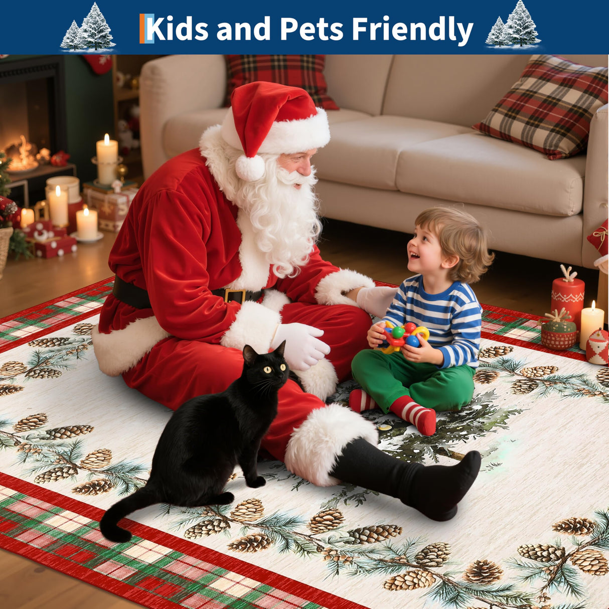 GarveeHome Red Checkered Christmas Rug 3x5 Washable Holiday Area Rugs for Living Room, Non-Slip Christmas Tree Rug for Bedroom Stain Resistant Low-Pile Carpet for Entryway Dining Room Nursery GarveeHome