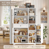 HOSTACK 68" Tall Kitchen Pantry Storage Cabinet, Modern Kitchen Hutch Cabinet with Doors and Shelves, Freestanding Food Pantry with Large Storage Drawer for Dining Room, Living Room, White HOSTACK