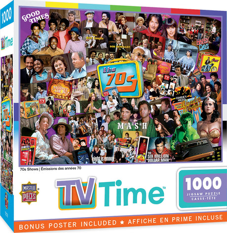 MasterPieces 1000 Piece Jigsaw Puzzle - Nostalgic 70's Television Shows - Retro Entertainment Fun for Adults, Family, Or Youth - 19.25"x26.75" Masterpieces